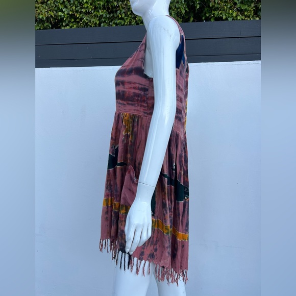 80s/90s Dark Coral Hawaiian Tie Dye Tassel Dress - Picture 8 of 10
